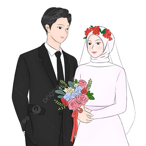 Bride Bouquet Png Transparent Muslim Wedding Cartoon Style Married