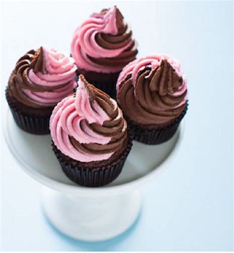 Triple Chocolate Cupcakes With Pink Chocolate Swirled Frosting