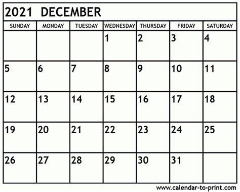 December 2020 January 2021 Calendar Printable Printable Blank