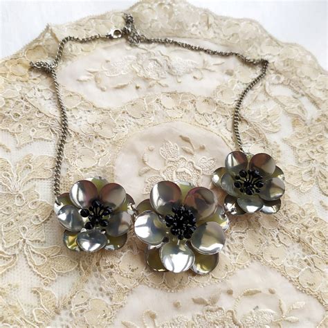Metal Flower Necklace Vintage Flower Bib Necklace Chunky Etsy