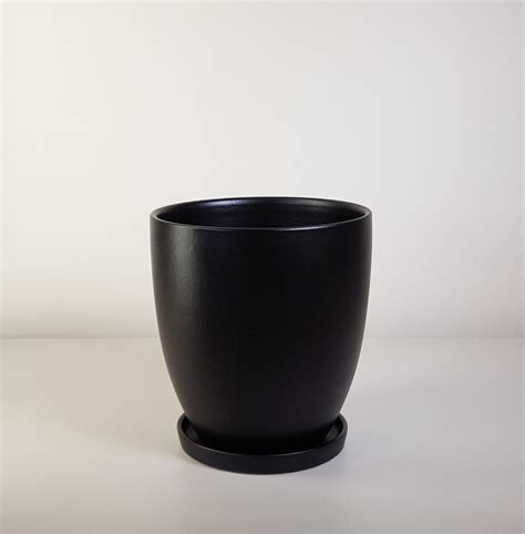 Allmodern.com has been visited by 100k+ users in the past month Black Ceramic Plant Pot with Saucer | Large - plantandpot.nz