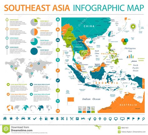 India and south east asia. Southeast Asia Map - Info Graphic Vector Illustration ...