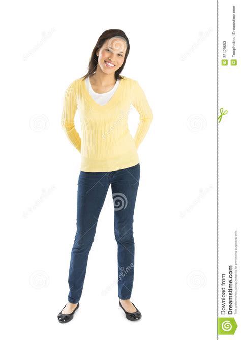 Confident Woman In Casuals With Hands Behind Back Stock Image Image