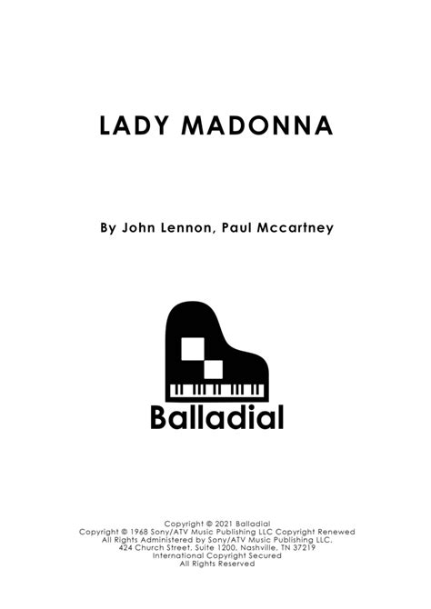 Lady Madonna Sheet Music The Beatles Piano Solo