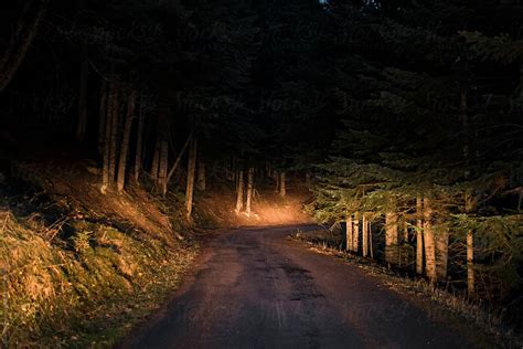 Driving In The Mountain Road At Night By Stocksy Contributor Blue