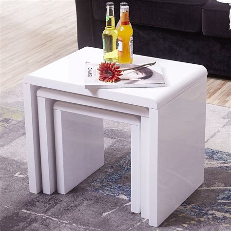 High Gloss White Solid Nest Of 3 Coffee Tables Mdf Sideboard Modern