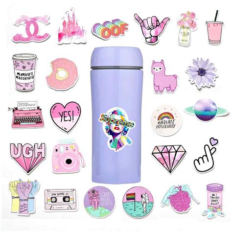 53 Pcs Pink Aesthetic Sticker Pack Vinyl Waterproof Water Bottle Laptop Feminists Trendy