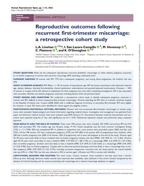 Pdf Reproductive Outcomes Following Recurrent First Trimester