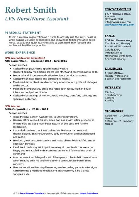 Lvn Nurse Resume Samples Qwikresume