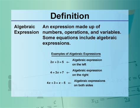 Definition Equation Concepts Algebraic Expression Media4math