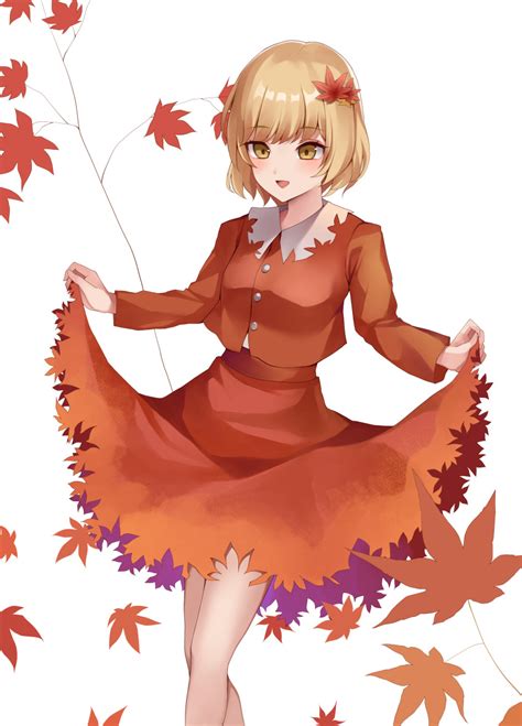 Safebooru 1girl Absurdres Aki Shizuha Blonde Hair Blush Buttons Clothes Lift Feet Out Of Frame