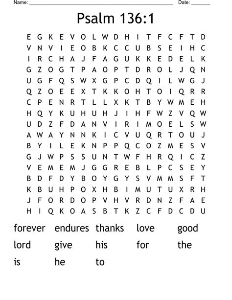 Psalm 136 1 Word Search WordMint