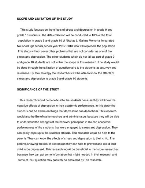 For your own personel research, you have to justify the way your study is essential or significant by identifying. (DOC) SCOPE AND LIMITATION OF THE STUDY | Vilma Anore ...