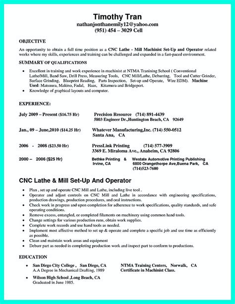 writing  qualifications  cnc machinist resume