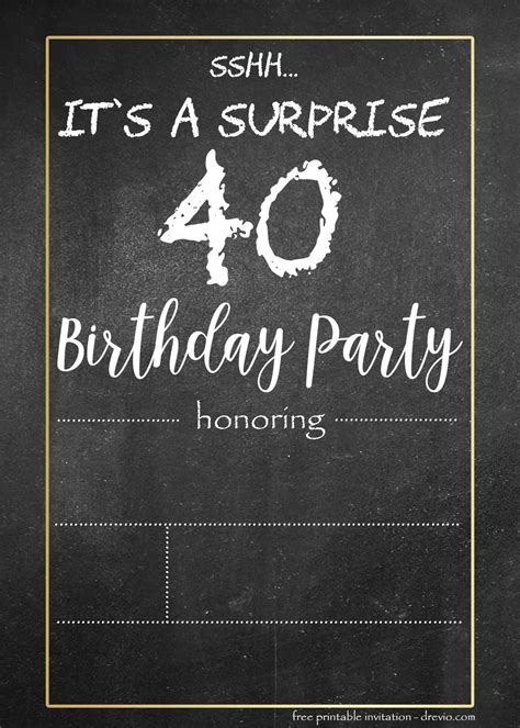 Free Surprise 40th And Adult Chalkboard Birthday Invitation Download Hundreds Free Printable