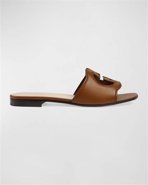 Gucci Interlocking G Cutout Leather Sandal In Tan Modesens