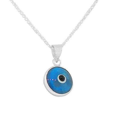 Buy Sterling Silver Light Blue Glass Evil Eye Pendant Necklace With