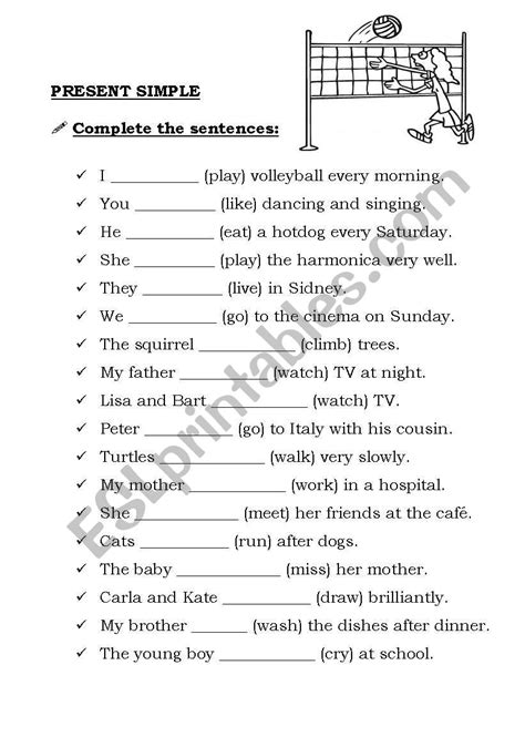 present simple affirmative and negative worksheet