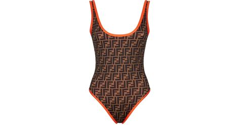 Fendi Reversible Logo Swimsuit In Orange Lyst Uk
