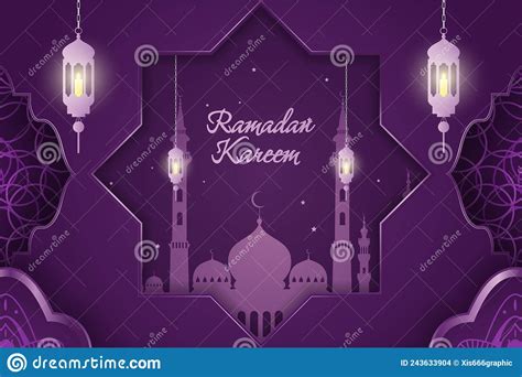 Ramadan Kareem Islamic Background Purple With Line Element Stock Vector