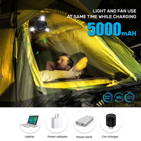 Solar Camping Fans For Tentstent Fan Light Combo5000mah 4 Speeds