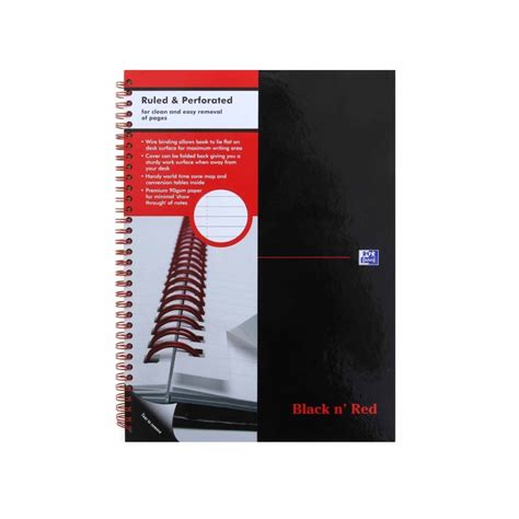 Oxford Black N Red A4 Notebook 140 Pages Wirebound Hardback Ruled Glossy