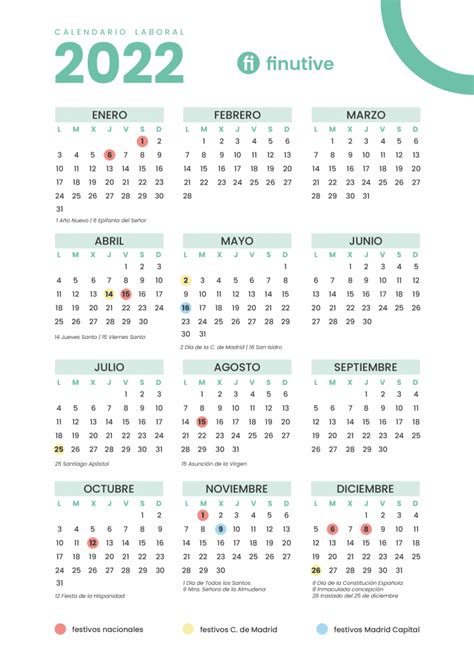 Calendario Laboral 2022 Festivos Nacionales Y De Madrid Finutive Blog