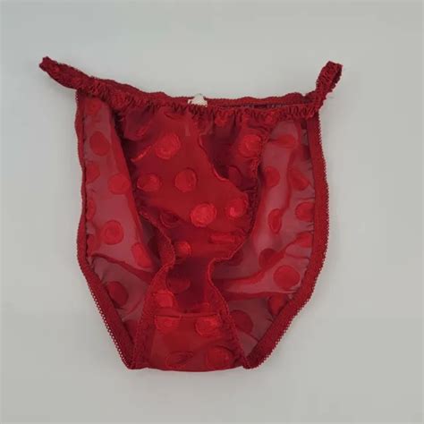 Vintage Red See Through Sheer String Bikini Panties Velvet Burnout Polka Dots M 3999 Picclick