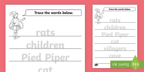 The Pied Piper Trace The Words Worksheets Twinkl