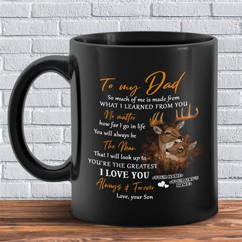 personalized to my dad from son you re the greatest reindeer black coffee mug funny dad novelty