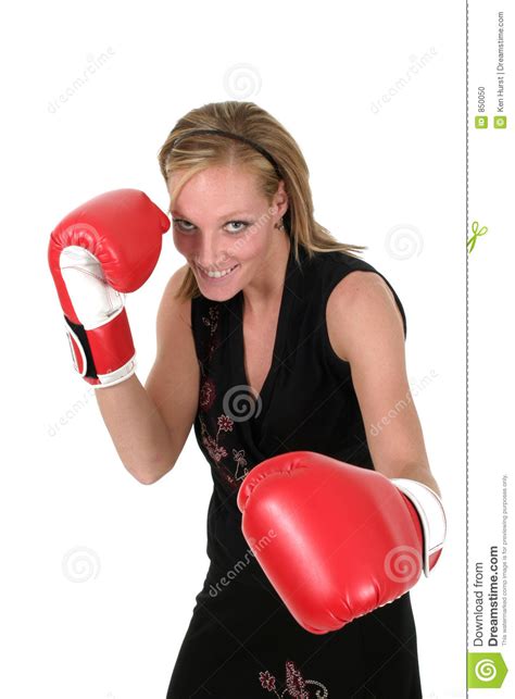 Beautiful Business Woman In Boxing Gloves 1 Stock Photo