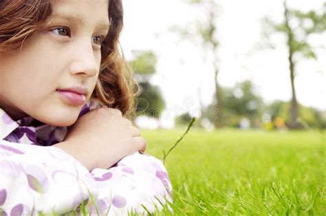 Girl On Grass In Park Stock Photo Image Of Female Floral 30665082