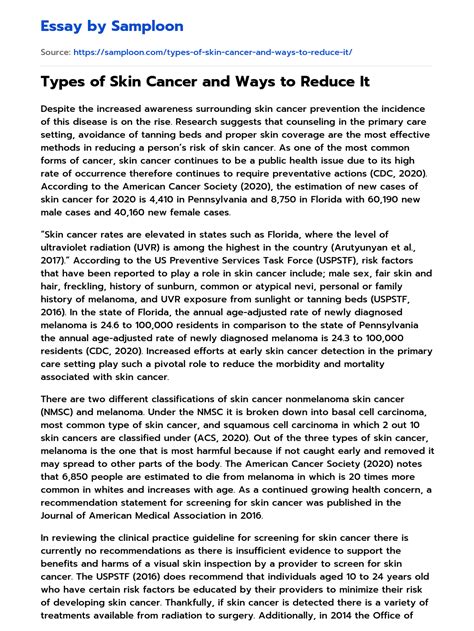 ≫ Types Of Skin Cancer And Ways To Reduce It Free Essay Sample On