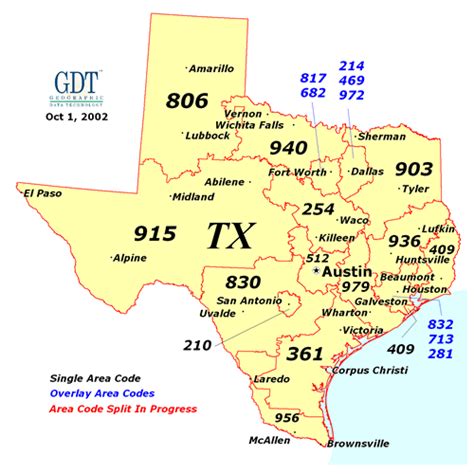 Map Of Texas Area Codes