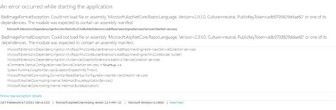 Could Not Load File Or Assembly Microsoft Aspnetcore Razor Language