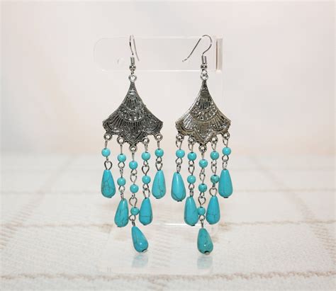 Turquoise Chandelier Dangle Earrings Boho Jewellery Fashion Etsy