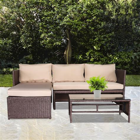 Ebern Designs 3 Piece Patio Furniture Conversation Set With Cushion And