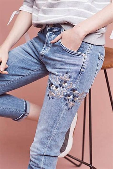 Embroidery Jeans Diy Embroidered Jeans Embroidered Flowers Diy Jeans