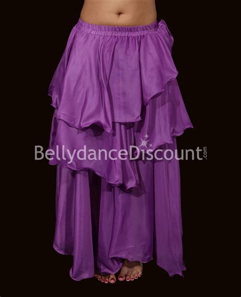 Falda Para Danza Oriental En Muselina Violeta 3 Volantes 2370