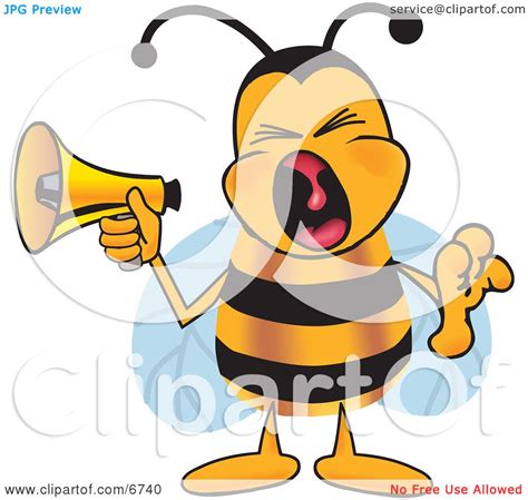 Clipart Picture Of A Bee Mascot Cartoon Character Screaming Into A