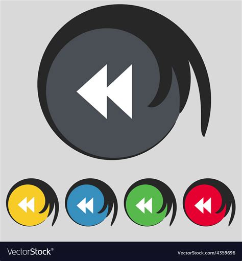 Rewind Icon Sign Symbol On Five Colored Buttons Vector Image
