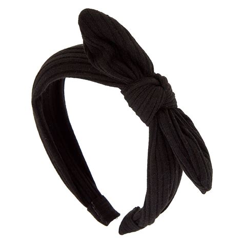 Ribbed Knot Bow Headband Black Claires Us