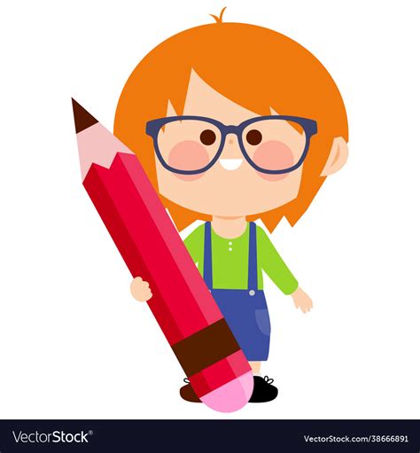Child Holding A Big Red Pencil Royalty Free Vector Image