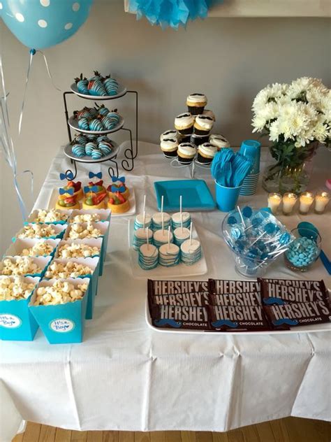 But there are really no rules for gender reveal parties. Boy Side of the Snack Table Gender Reveal Baby shower Blue ...