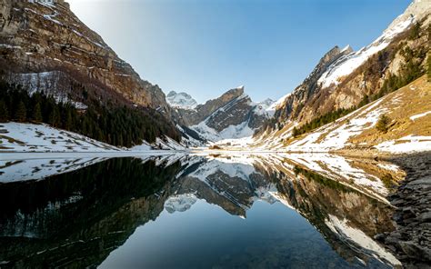 Seealpsee Lake 4k Wallpaper Swis Alps Mountain Range