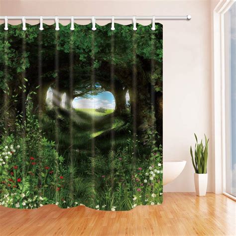 Mysterious Forest Full With Sunshine Flowers And Grass Shower Curtain