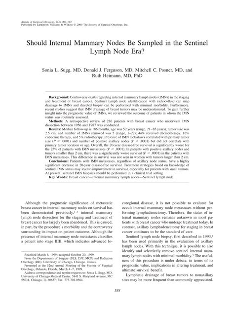 Pdf Should Internal Mammary Nodes Be Sampled In The Sentinel Lymph