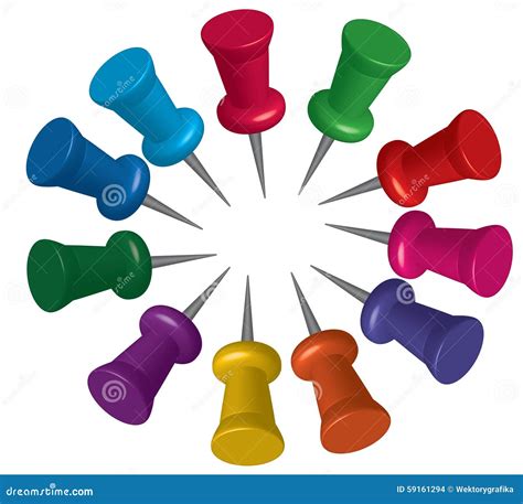 Set Of Push Pins In Different Colors Thumbtacks Illustration Isolated