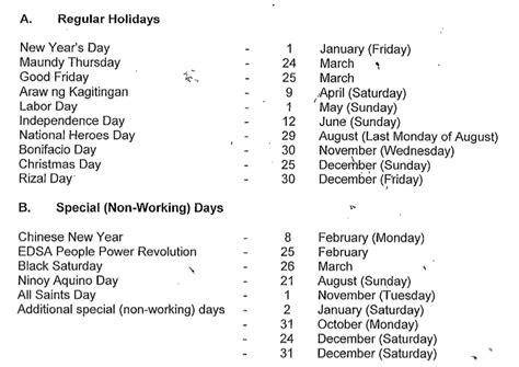 List 2016 Philippine Holidays