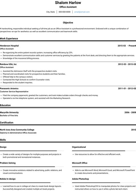 Download the sample and take a hint from the intelligent approach to give your cv that extra points over others. Office Assistant - Resume Samples and Templates | VisualCV